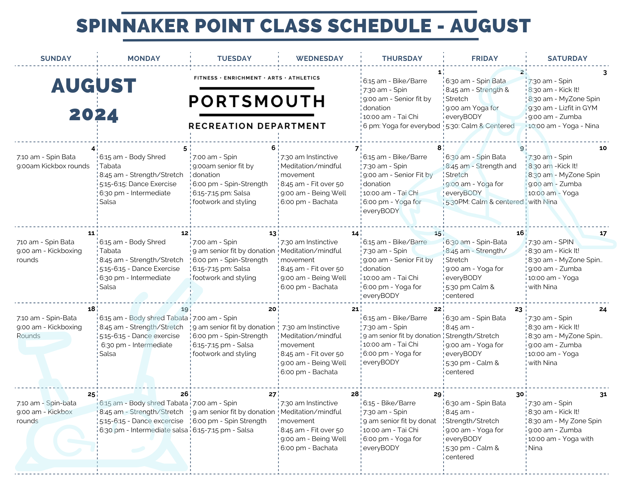 spin class schedule